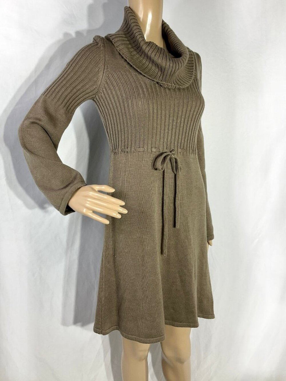 Calvin Klein Sz S Sweater Dress Cowl Neck Fit & Flare Womens Knee Length Brown